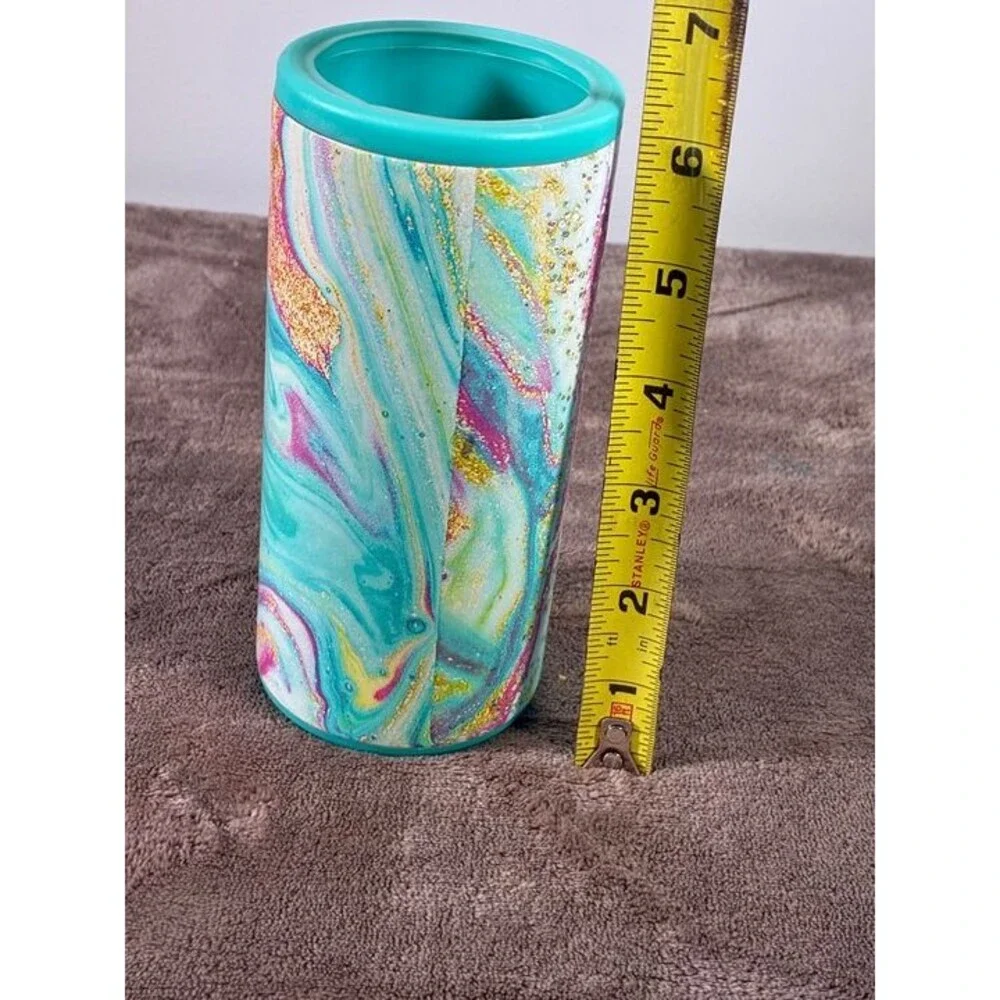 Swig Life Skinny Can Cooler Holder Aqua Marble Insulated Stainless Steel